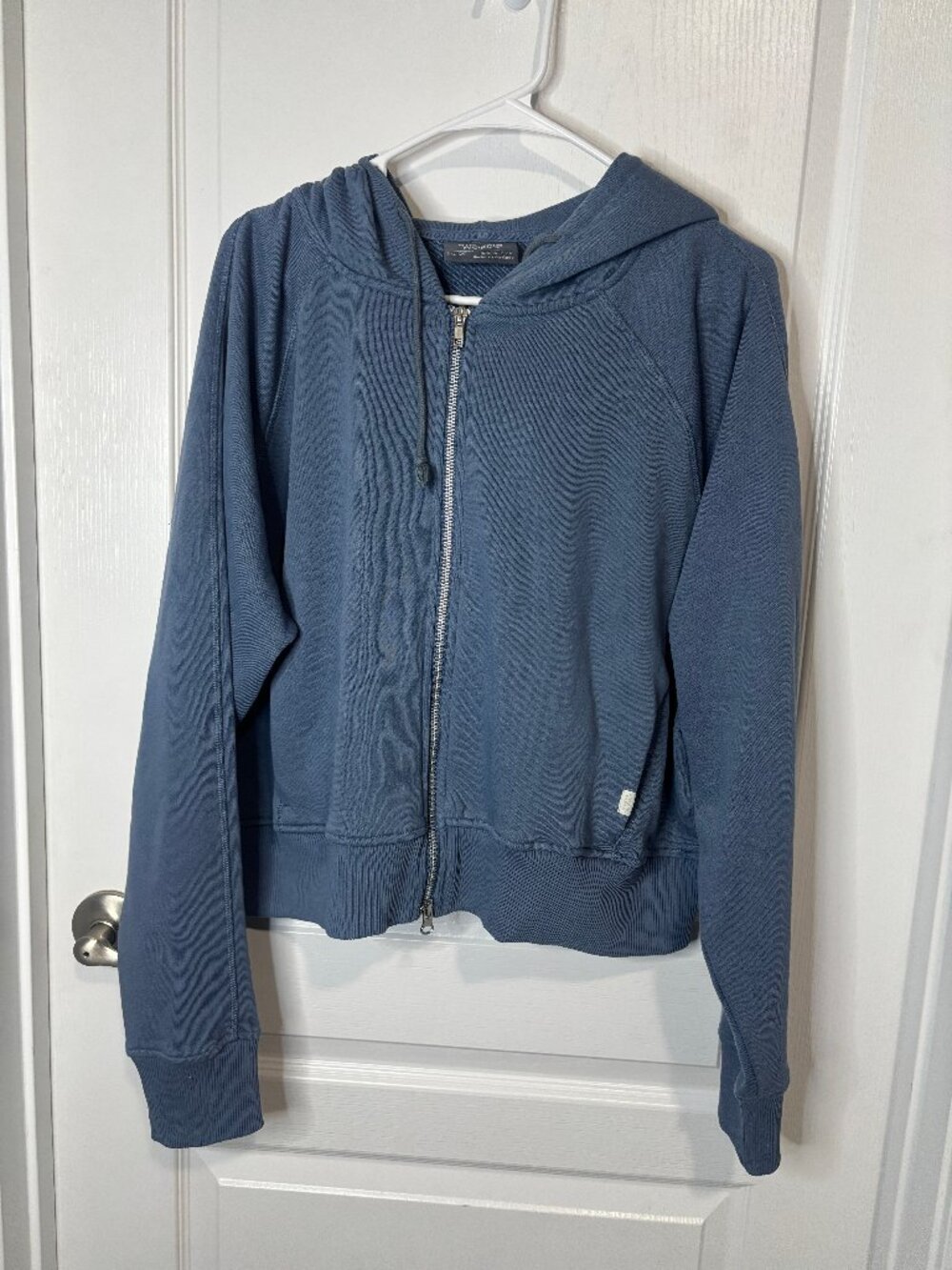 Athletic Works Women's Mineral Wash French Terry Cropped Zip Hoodie XXXL Blue